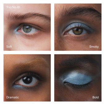 Trio No.61: Rumi - Marrón profundo con subtono frío. Lune - Beige topo suave. Bleue - Azul cielo luminoso.